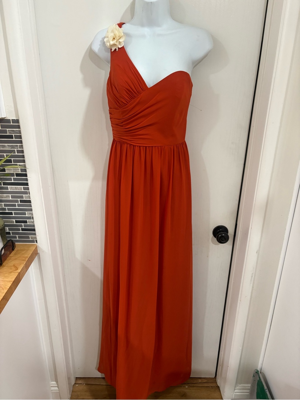 One-Shoulder Rust Orange Evening summer/fall elegant Dress - Picture 5 of 9